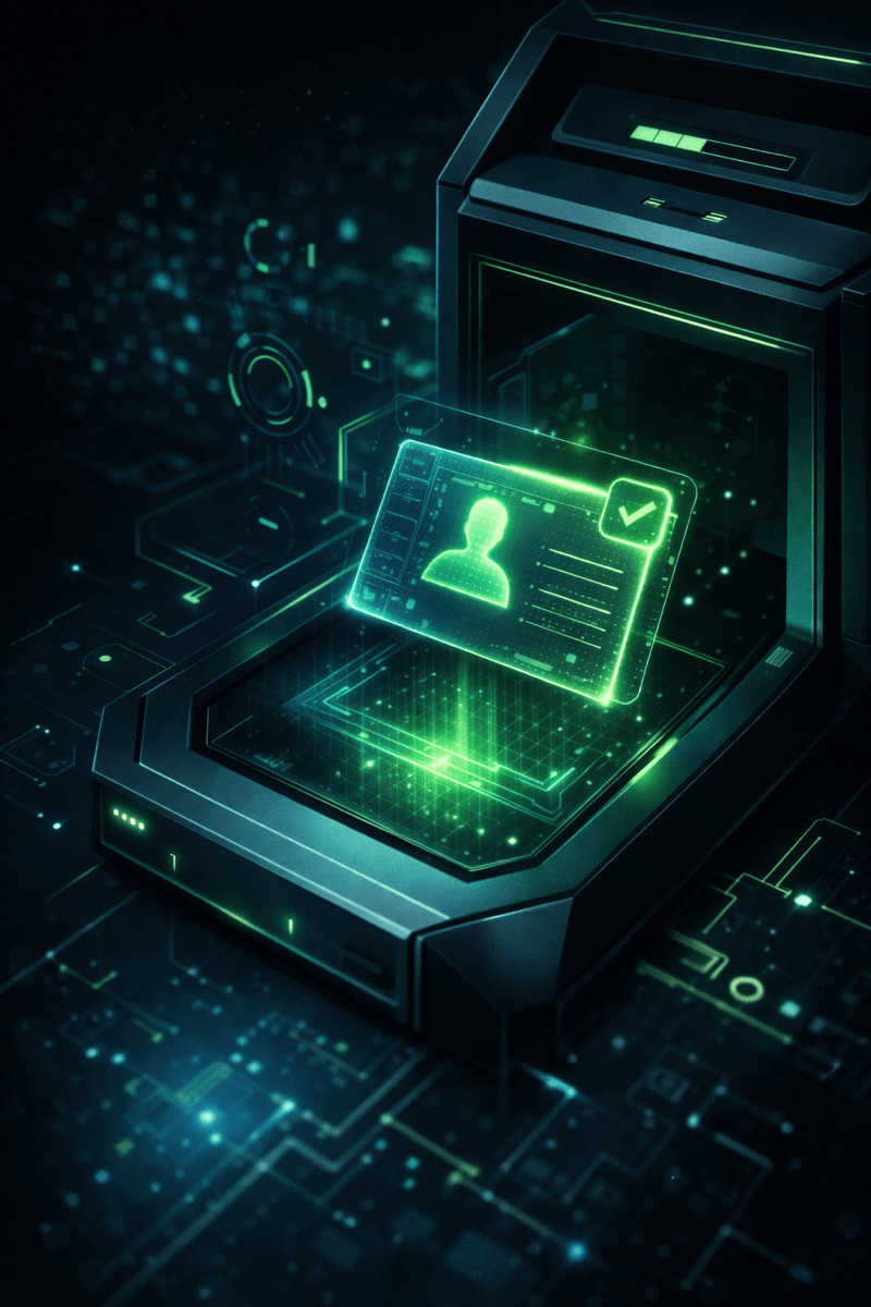 A high-tech ID scanner representing IAM access control