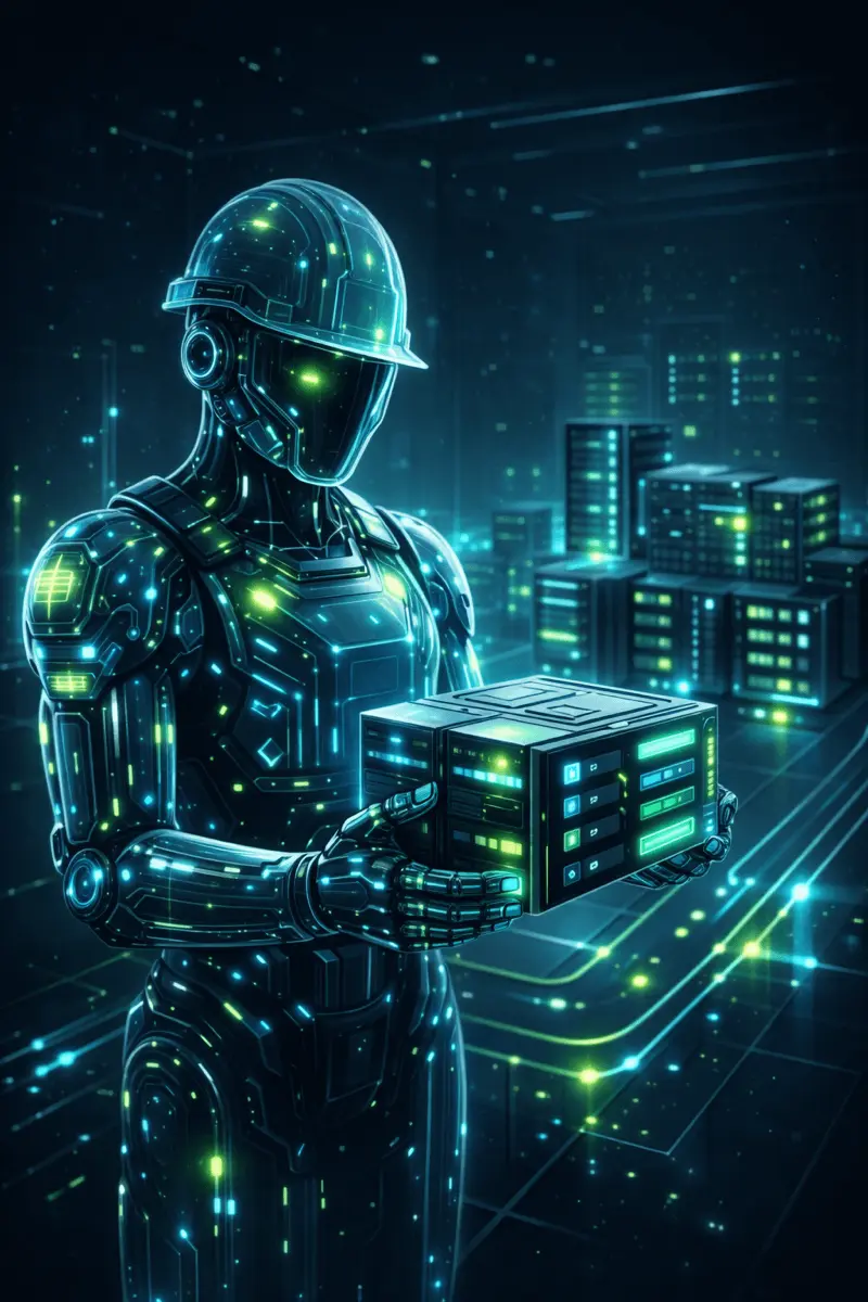 Robotic construction worker representing EC2 compute power