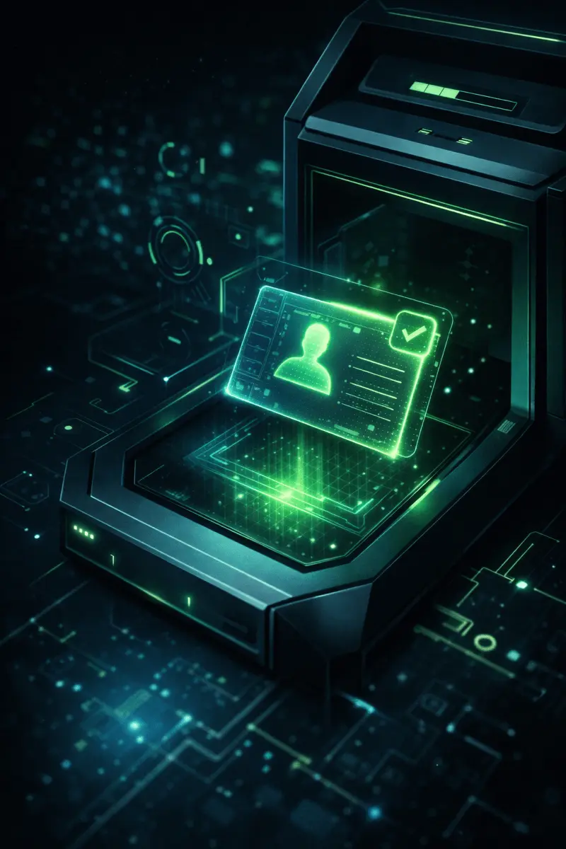 A high-tech ID scanner representing IAM access control